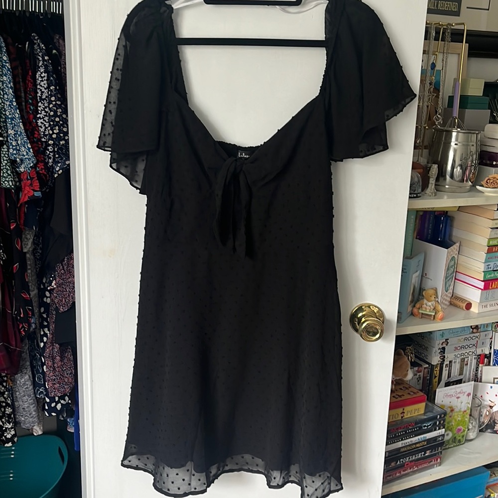 Short sleeve shirt little black dress tie front Polka dot never worn